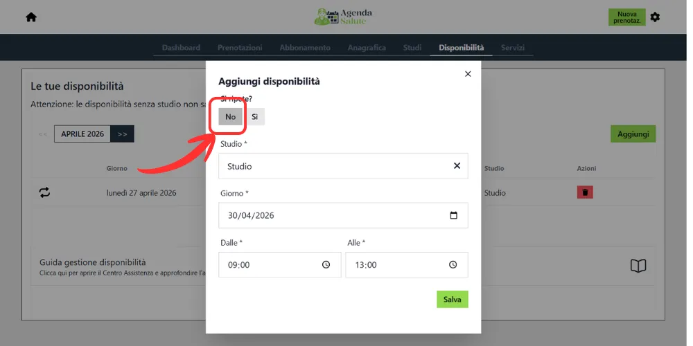 Come impostare la tua disponibilità (Agenda)