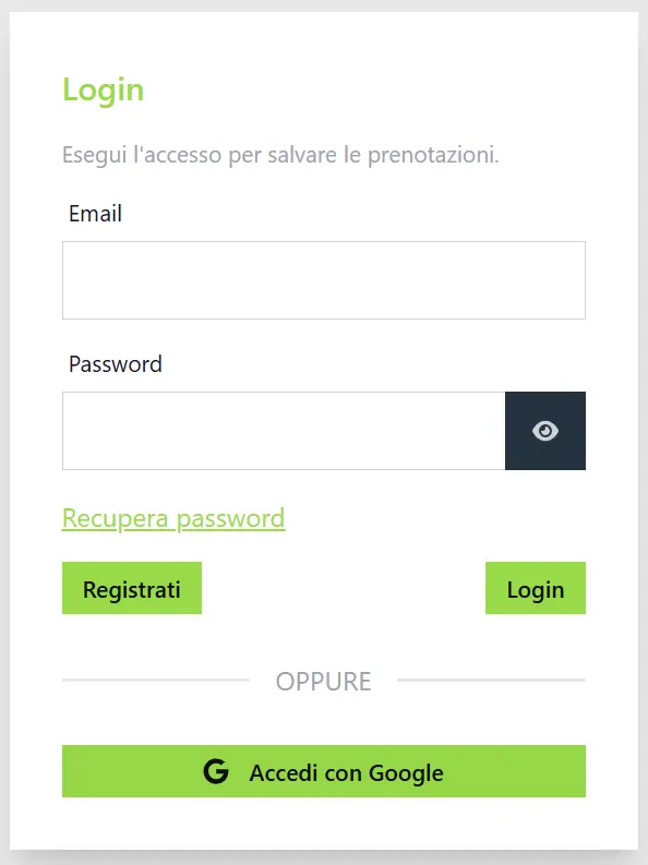 Schermata di accesso con Google su Agenda Salute